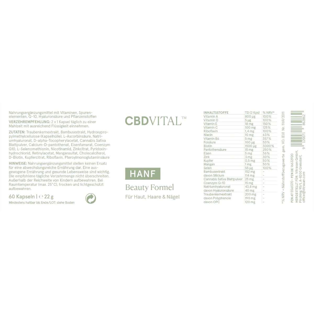 CBD Vital CBD Kapseln Beauty Formel 60 Stk.