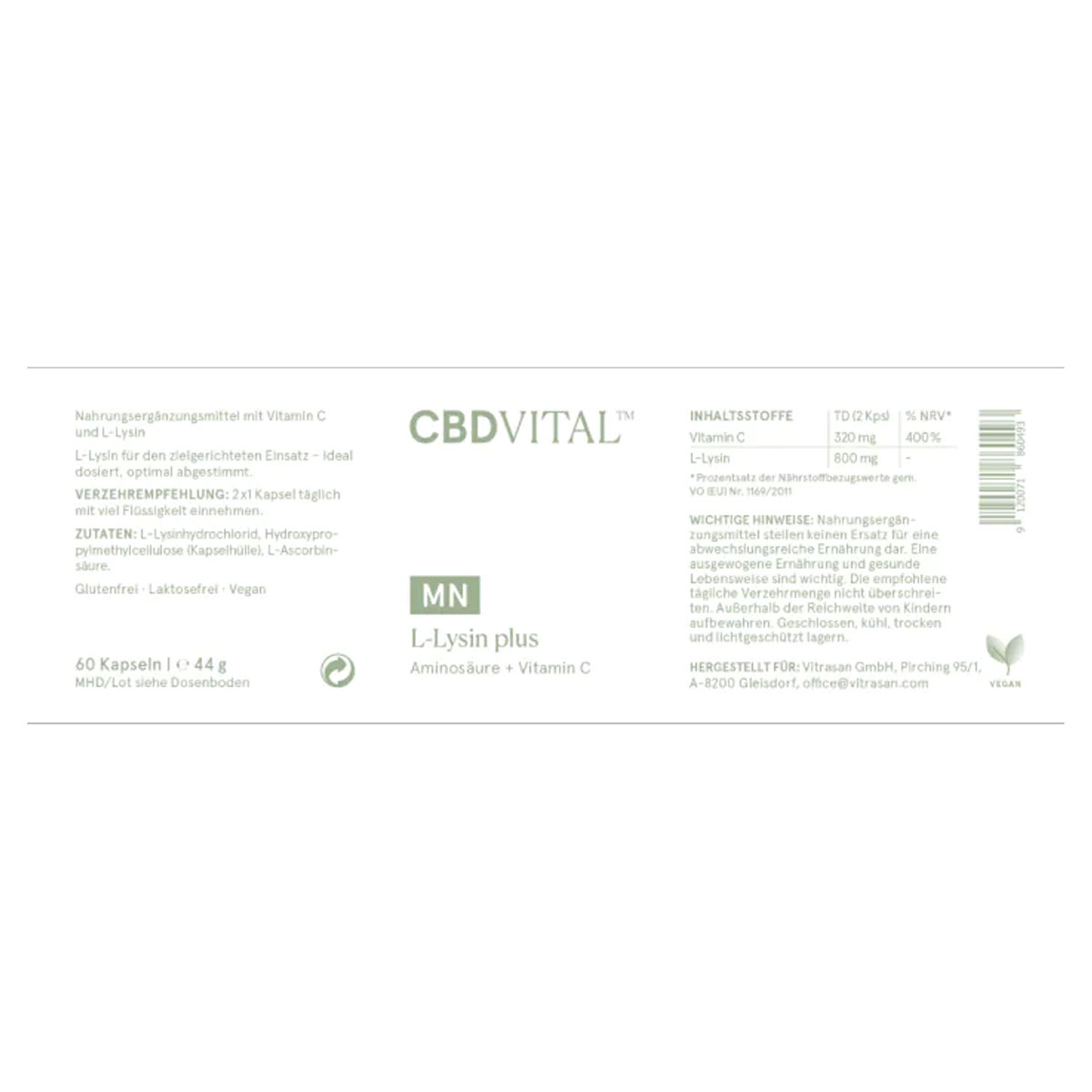 CBD Vital CBD Kapseln L-Lysin Plus 60 Stk.