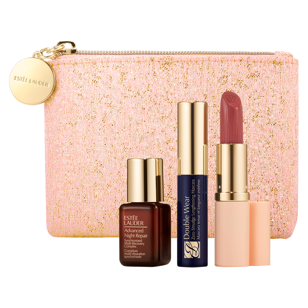 Estée Lauder Geschenk: Glitter Pouch inkl. 3 Luxusminiaturen