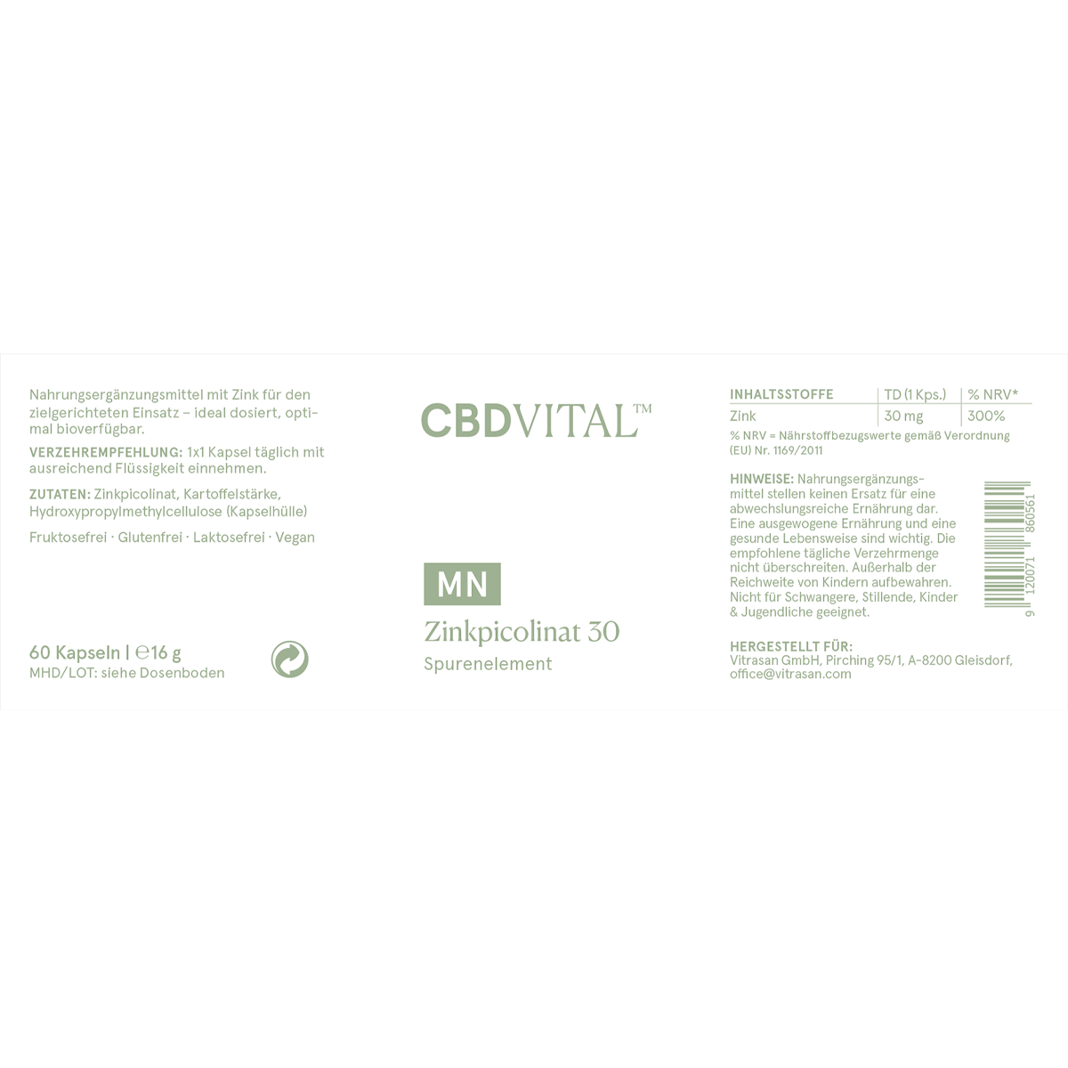CBD Vital CBD Kapseln Zinkpicolinat 30 60 Stk.