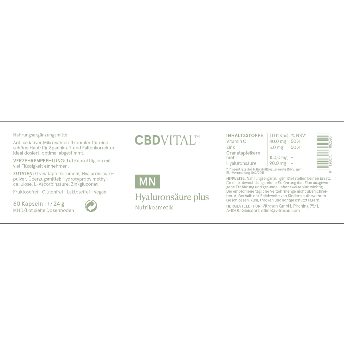 CBD Vital CBD Kapseln Hyaluronsäure plus 60 Stk.