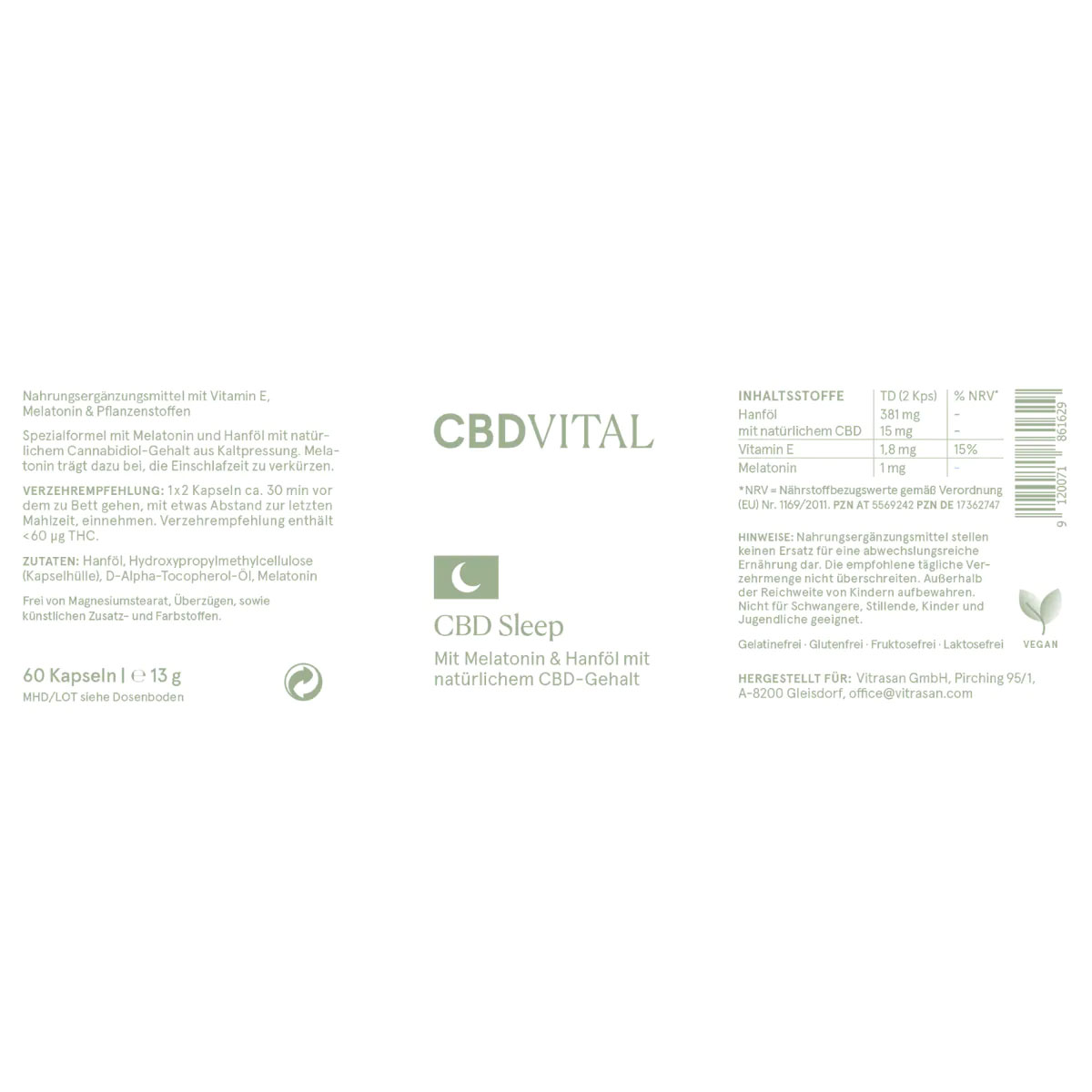 CBD Vital CBD Kapseln Schlafkapseln mit Hanföl und Melatonin 60 Stk.