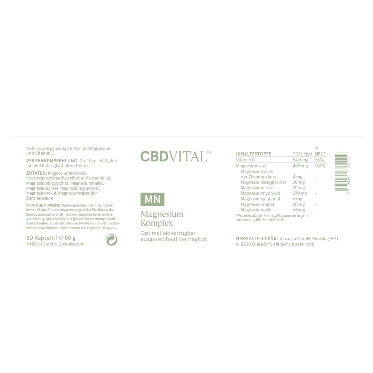 CBD Vital CBD Kapseln Magnesium Komplex 60 Stk.