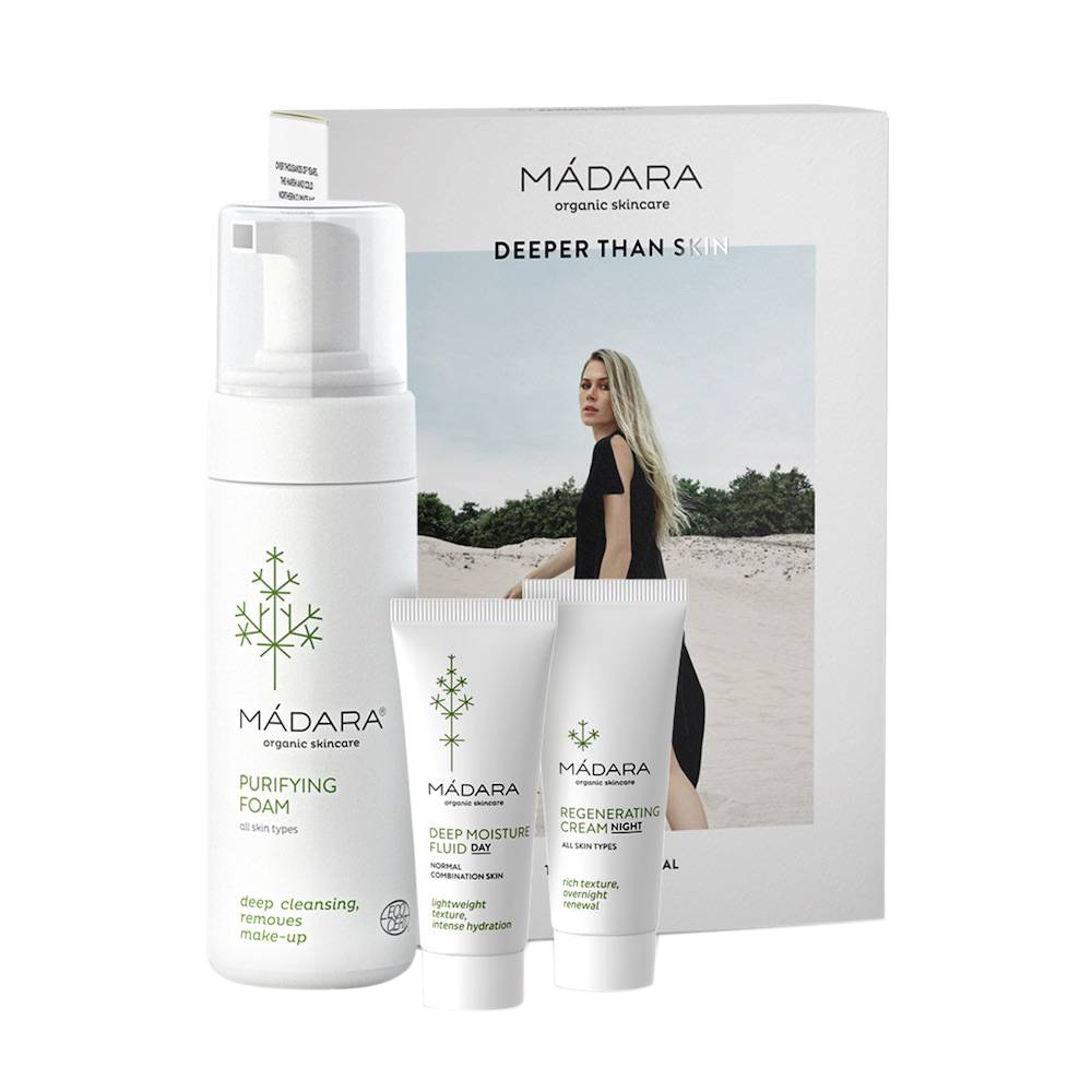 Mádara Travel Set Become Organic SET (Purifying Foam 150ml + Deep Moisture Fluid 25ml + Regenerating Night Cream 25ml)